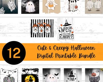 Digital Cute n' Creepy Halloween Printable Paper Bundle | Scrapbook Paper | Orange & Black | Halloween Wall Decor Art | Pumpkins Ghost Bat