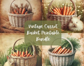 Vintage Carrot Basket Printable Bundle | Decoupage Crafting Paper | Junk Journal | Digital Download |PNG| Sublimation | Bunny