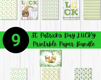 St. Patrick's Day LUCKY Printable Scrapbook Paper Bundle | Irish St. Patty's Day | Shamrocks Horseshoe Rainbow Gnome | Digital Craft Decor