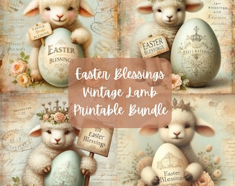 Easter Blessings Vintage Lamb Printable Bundle | Decoupage Crafting Paper | Junk Journal | Digital Download |PNG| Sublimation | Easter