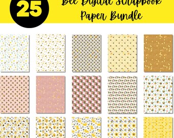 Bee Printable Scrapbook Paper Bundle | Bumblebee Pattern | Digital Honeybees Graphic Paper | Craft Paper | Honeycomb Beehive Honey Jar