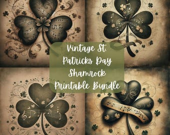 St. Patricks Day Vintage Shamrock Printable Bundle | Decoupage Crafting Paper | Junk Journal | Digital Download |PNG| Sublimation |