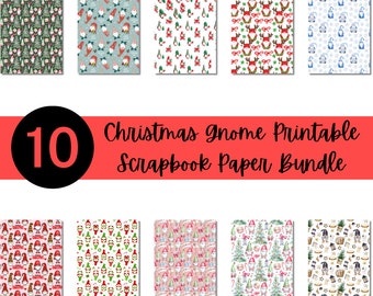 Christmas Gnomes Printable Scrapbook Paper Bundle | Merry Christmas | Christmas Wall Decor Art | Digital Paper | Winter Holiday Gnomes