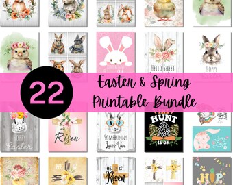 Digital Easter Printable Paper Bundle | Spring and Easter Wall Art | Bunny | Chick | Easter Decor and Craft Paper | Happy Easter Prints