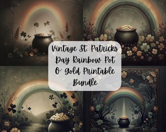 St. Patricks Day Rainbow Pot O' Gold Printable Bundle | Decoupage Crafting Paper | Junk Journal | Digital Download |PNG| Sublimation