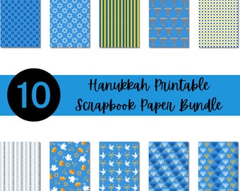 Hanukkah Printable Scrapbook Paper Bundle | Chanukah | Wall Decor Art | Digital Paper | Menorah | Dove | Dreidel
