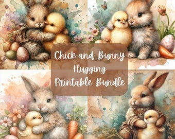 Chick and Bunny Hugging Printable Bundle | Decoupage Crafting Paper | Junk Journal | Digital Download |PNG| Sublimation | Easter | Spring