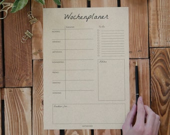 matabooks - A4 weekly planner/menu/organizer/family planner/menu planner made of grass paper with To-Do: Easy - 54 sheets