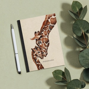 Sustainable A6 notebook/diary/journal/writing pad made of grass paper - stiff bound Dahara - Giraffes Love