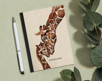 Sustainable A6 notebook/diary/journal/writing pad made of grass paper - stiff bound Dahara - Giraffes Love