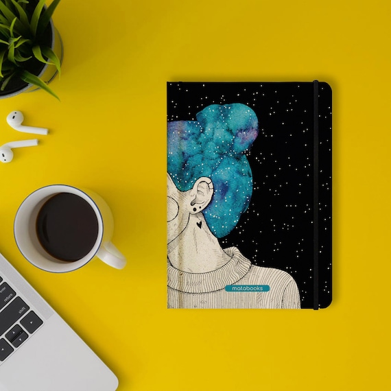 Nachhaltiges A5 Notizbuch/Tagebuch/Journal/Schreibheft/Notebook/Schreibblock aus Süßgraspapier Nari – Blue Starry Sky (liniert)