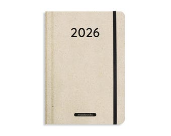 Sustainable A5 calendar Samaya 2026 made from grass paper, color: Nature M (DE/EN) Year planner, weekly planner, appointment planner, pocket calendar