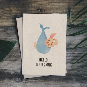 matabooks - Carte de vœux A6/carte bébé/carte pliante/carte d'anniversaire en papier d'herbe durable pour la naissance - Bonjour petit lapin