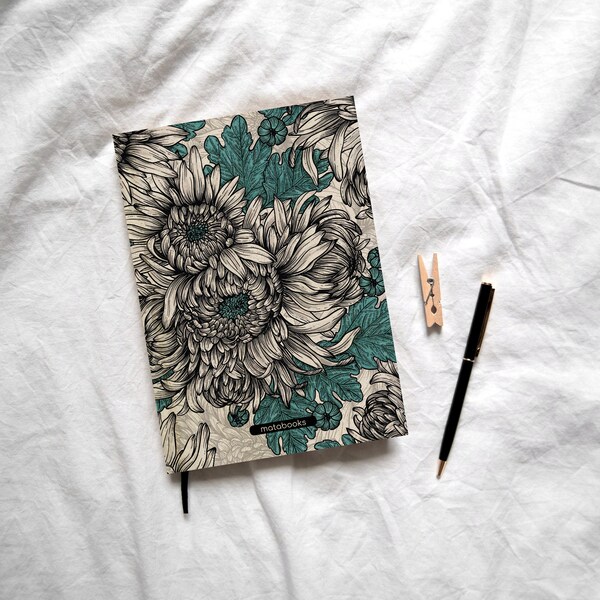 Nachhaltiges Notizbuch/Tagebuch/Journal/Schreibheft/Notebook/Schreibblock A5 aus Graspapier - Jana Tropical Pattern - Chrysanthemum