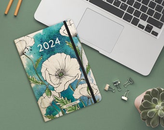 Nachhaltiger A5 Kalender/Terminkalender/Wochenplaner/Taschenkalender/Organizer/Jahresplanner Samaya 2024 Farbe: Poppy White (DE/EN)