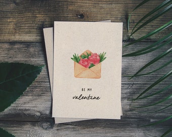 matabooks - A6 Grußkarte/Klapkarte aus nachhaltigem Graspapier als Valentinstagsgeschenk - Be my Valentine