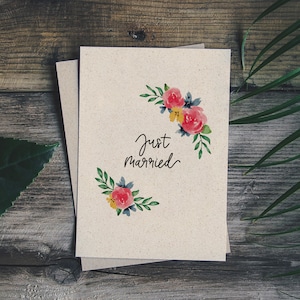 matabooks - A6 Grußkarte/Klapkarte aus nachhaltigem Graspapier als Hochzeitsgeschenk - Just married