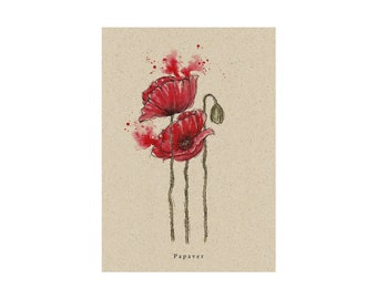 matabooks - Vintage botanical A6 postcard with flower motif made from sustainable grass paper – poppy