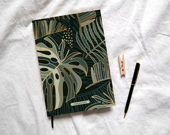 Sustainable notebook/diary/journal/writing pad/notebook/writing pad A5 made of grass paper - Jana Tropical Pattern - Jungle