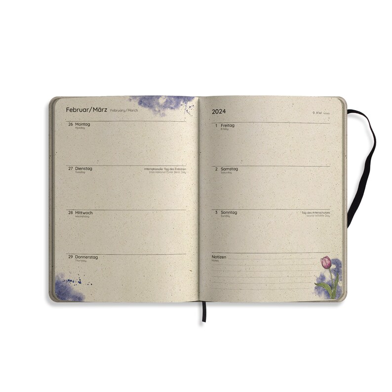 Nachhaltiger A5 Kalender/Terminkalender/Wochenplaner/Taschenkalender/Organizer/Jahresplanner Samaya 2024 Farbe: Poppy White DE/EN Bild 8