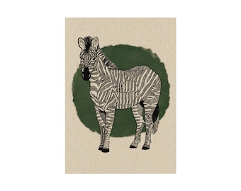 Carte postale A6 avec motif animalier en papier d'herbe - zèbre