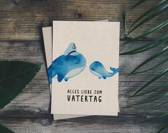matabooks - Carte de vœux/carte pliante A6 en papier d'herbe durable comme cadeau pour la fête des pères - Bonne fête des pères (Papa Whale)