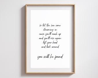 Dear Evan Hansen Lyrics Print: Musical Theatre Typography Art