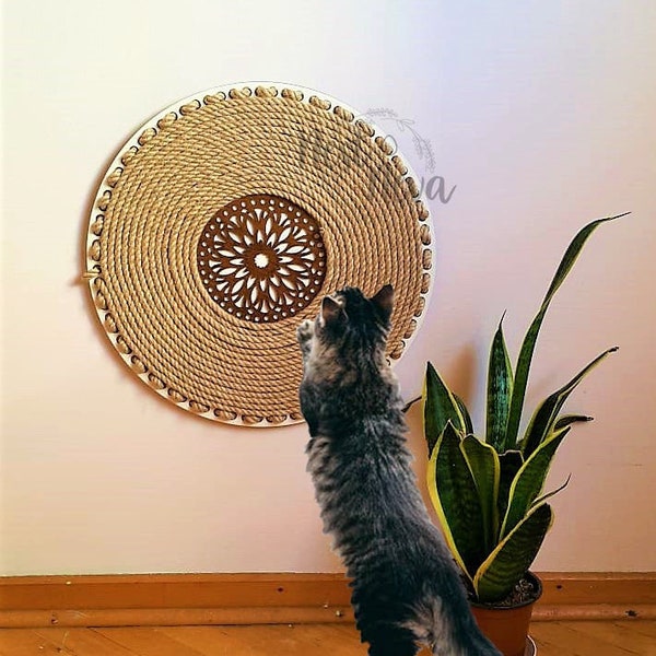 Wood Sisal Cat Wall Scratching Post, Cat Floor Scratcher, Cat Furniture, Cat Claw Care, Cat Toys, Cat gifts, Cat Supplies, Sisal Post