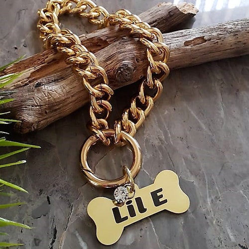 Gold Pet Collar With Steel Name Tag Chain Collar for Cats Etsy