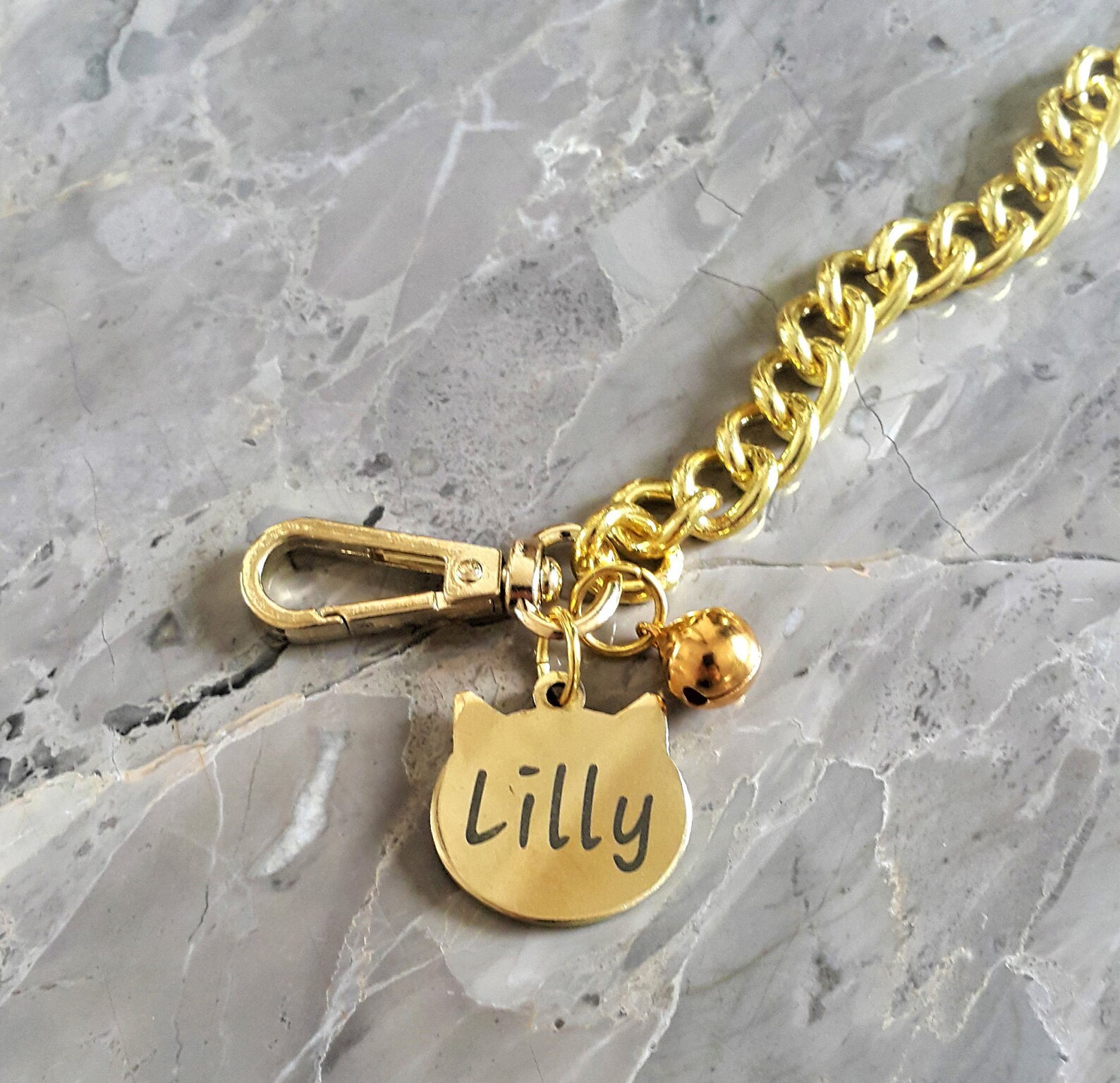 Gold Pet Collar With Steel Name Tag Chain Collar for Cats Etsy