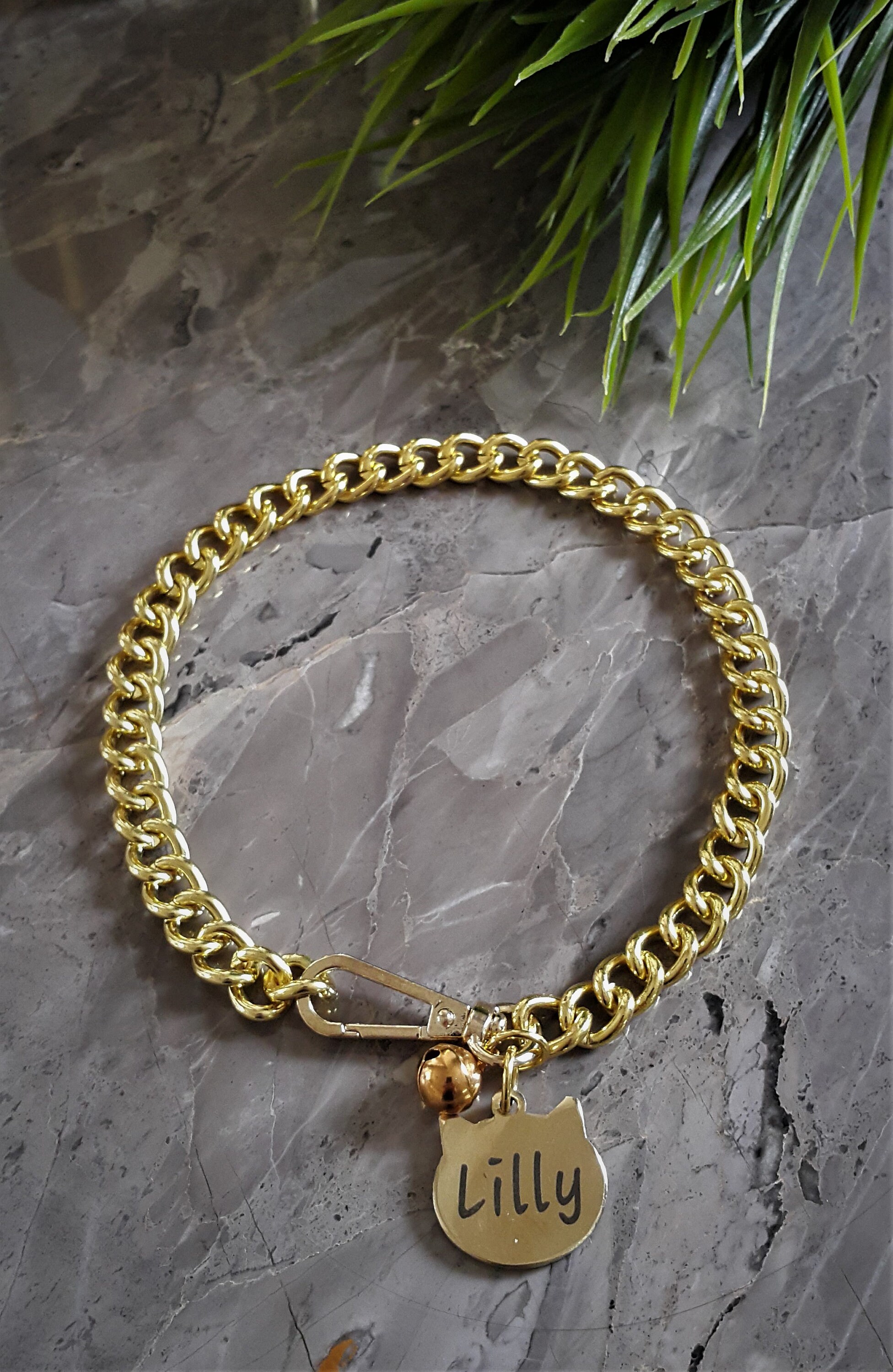 Gold Pet Collar With Steel Name Tag Chain Collar for Cats Etsy