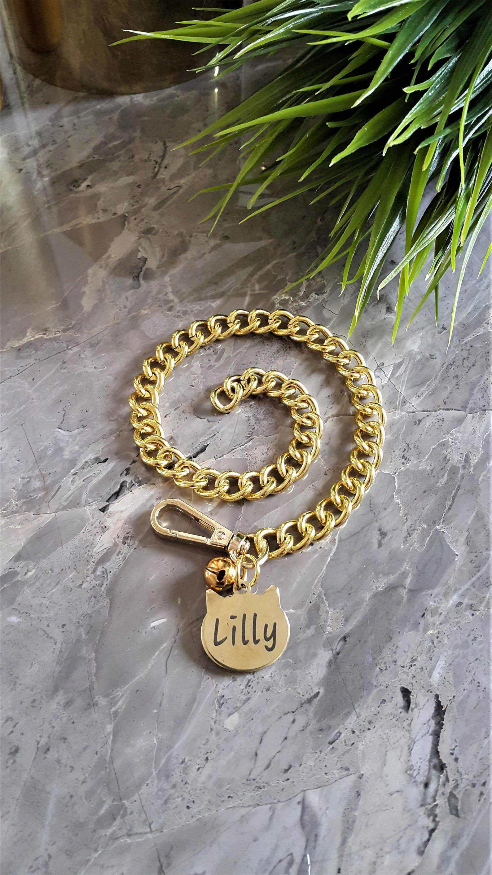 Gold Pet Collar With Steel Name Tag Chain Collar for Cats Etsy