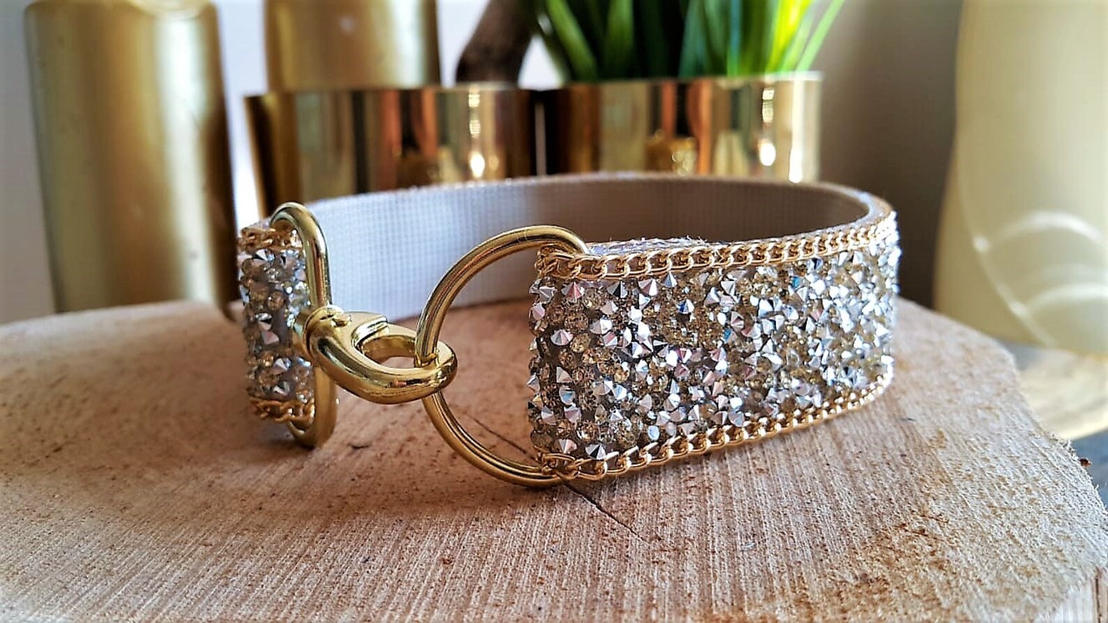 Large Gold Bling Dog Collar Dog Glam Collar Dog Rhinestone Etsy