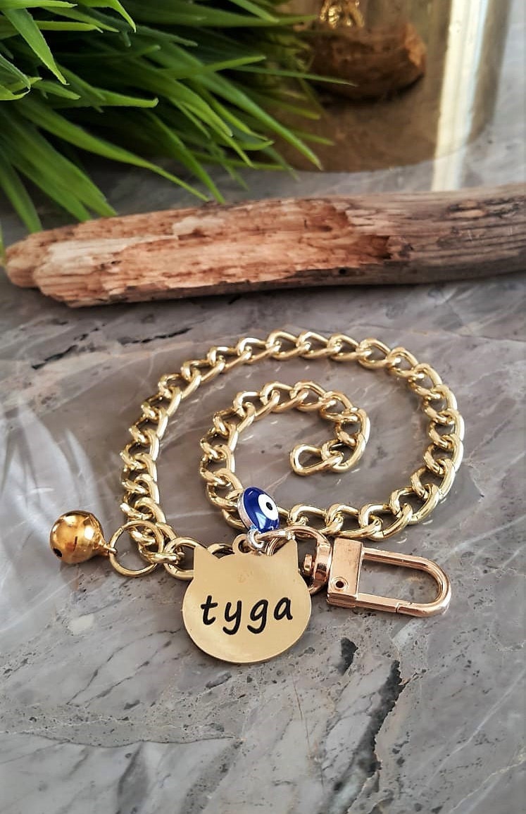 Gold Pet Collar With Steel Name Tag Chain Collar for Cats Etsy