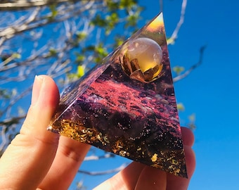 Extra Large 60-70MM Multi 7 Chakra Natural Crystal Tree of Life Orgone Pyramid 