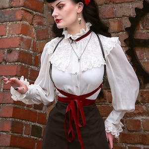 Harness in leather and velvet black and bourgundy vampire victorian style gothic dark academia