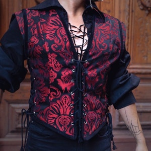 Victorian Red Vest - Tapestry -  Gothic Steampunk Vampire Man Corset Pirate