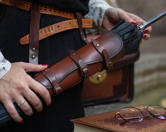 Regenschirmhalter im Steampunk-Stil, Lederscheide, Waffe, Dark Academia