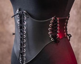 Leather Corset belt, Real Leather Corset in black, goth vampire bdsm inspired