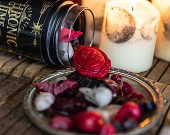 Ensemble de fontes de cire gothiques, tartelettes à la cire de soja florales foncées, parfum de maison de sorcière, fontes de cire noir rouge, parfums rituels, cadeau déco effrayant
