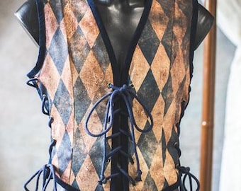 Harlequin Diamond Vest: Tapestry Corset, Gothic Steampunk Style