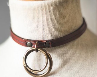 Brown Leather choker,  circus steampunk choker necklace rust vintage retro neck corset