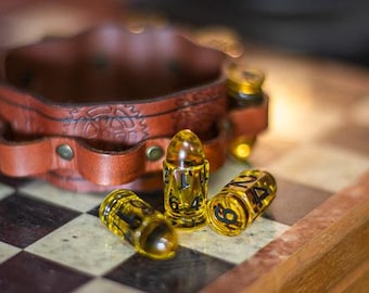 Bullet Dice set - Cowboy leather holder for dice set - D&D dices - resin bullet Tabletop game - Board Game - RPG - Roleplaying