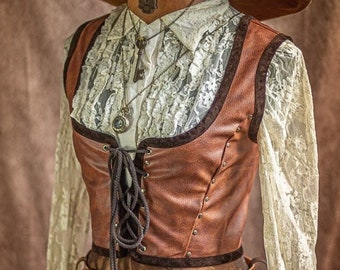 Steampunk bodice, fake leather renaissance corset vest, dark academia circus pirate costume cottagecore style corset vest, Wench Pirate