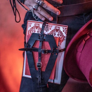 Book Holder, coffin leather book harness