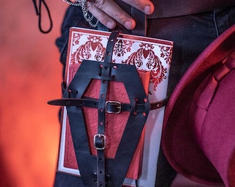 Book Holder, coffin leather book harness
