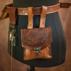 Gürteltasche aus Leder, Gürteltasche Steampunk Hüfttasche für LARP Alchemist Druid Vintage