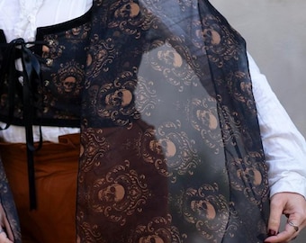 Skull scarf steampunk shawl in chiffon cravat for men and women victorian scarves