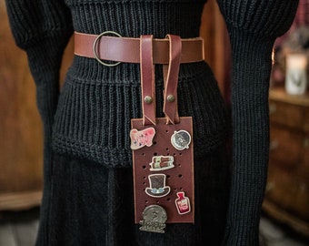Steampunk Pin Holder - Enamel Pin Display Belt Bag - Brown Leather Ita bag Steampunk Belt