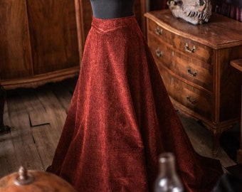 Victorian Velvet Skirt Tapestry Fabric Vintage Skirt in red inspired historical scottish